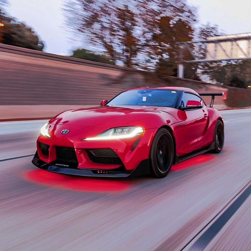 Red Toyota GR Supra rollers with Red Underglow Lighting for Cars