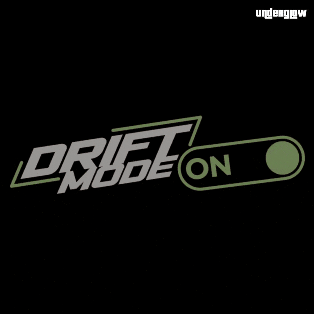 Underglow Drift Mode LED decal showing a glowing green toggle switch in the ON position