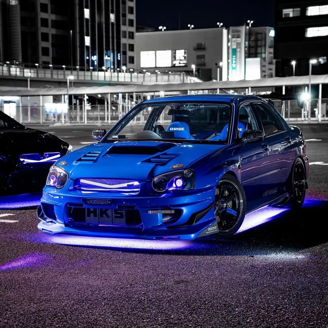 Blue Subaru WRX with Bright Purple Standard Size Underglow from Underglow.ca
