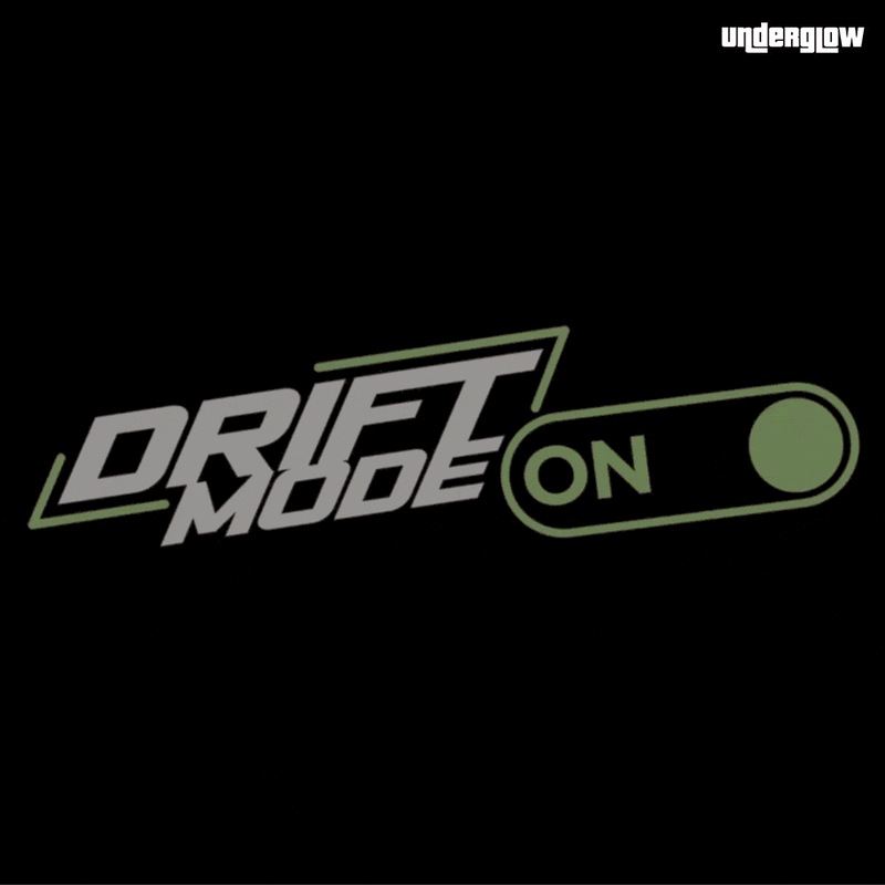 Underglow Drift Mode LED decal showing a glowing green toggle switch in the ON position